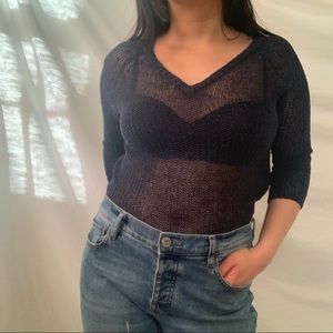 Navy blue see through knitted top